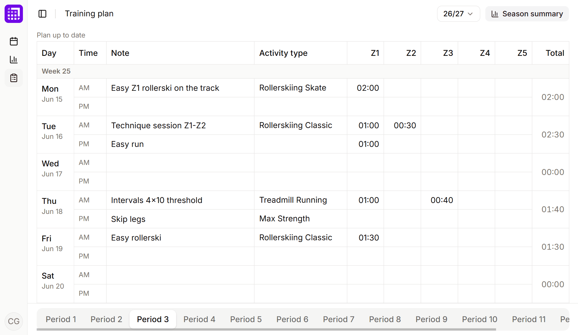 Segra's training plan view on desktop